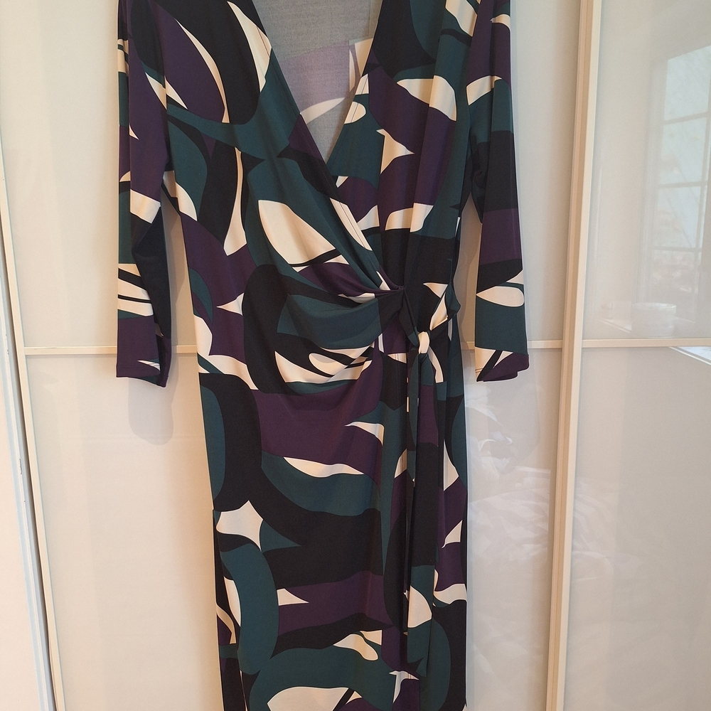 Anne Klein Purple and Teal Long Sleeve Dress